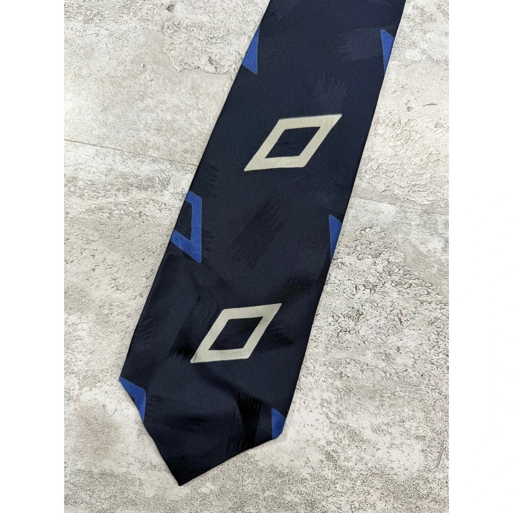 Polo Ralph Lauren Tie Mens OS Navy Diamond Geometric Abstract Cotton HandMade